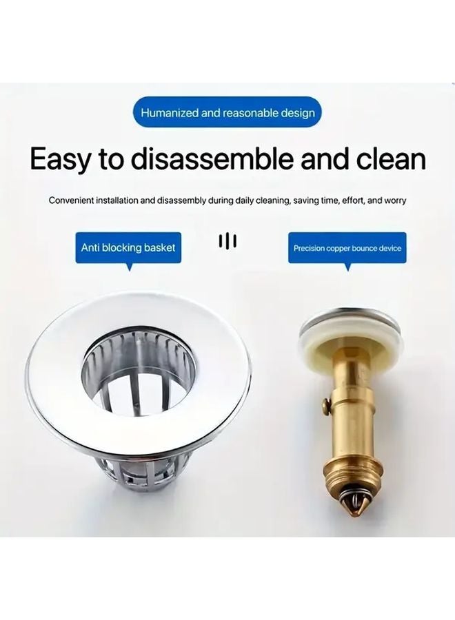Copper Core Stainless Steel Bathroom Sink Plug With Pop Up Push And Hair Catcher - Image 5